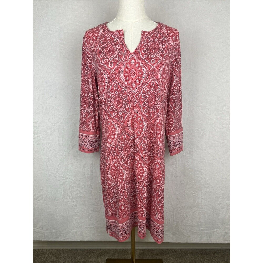 COOLIBAR Oceanside Tunic Dress Women's M Pink Paisley Floral UPF Beach Coverup